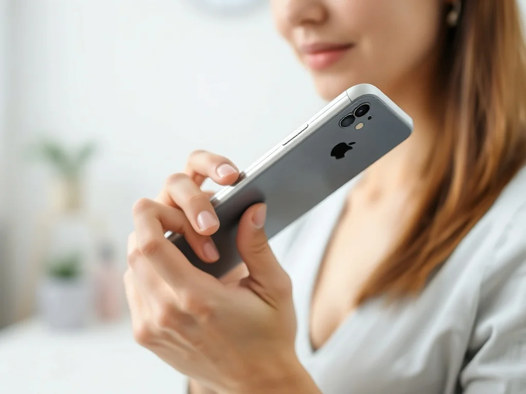 Dłoń trzymająca iPhone’a 13 pod kątem, ukazująca smukłą konstrukcję i nowoczesny design urządzenia.